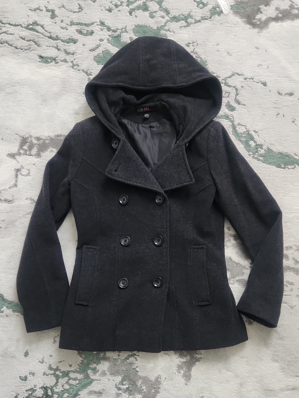 Jason Kole Women’s Grey Double-Breasted Hooded Wool-Blend Peacoat - XS